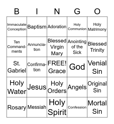 St. Veronica's VBS Bingo Card