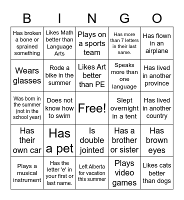 FIRST DAY BINGO Card