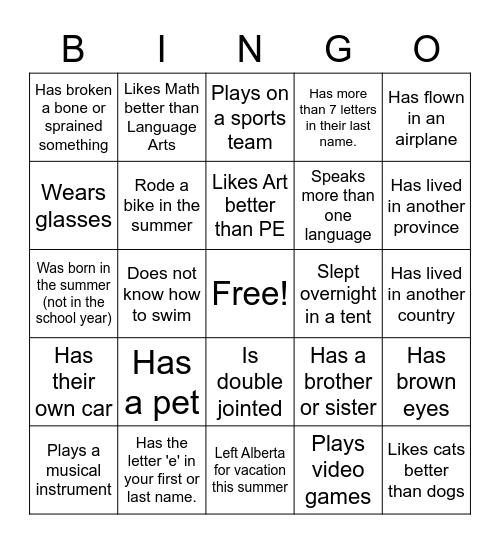 FIRST DAY BINGO Card