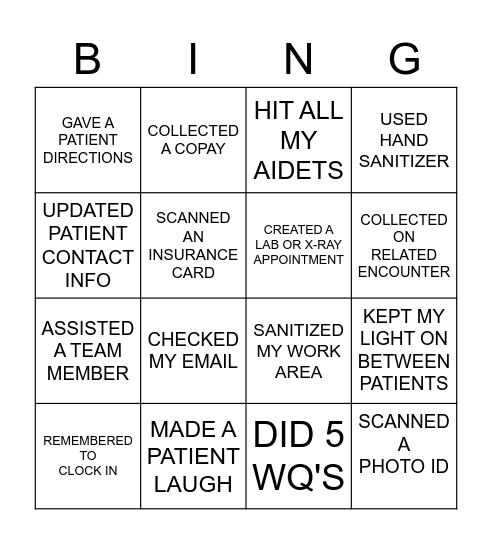 ALL IN A DAY'S WORK! Bingo Card