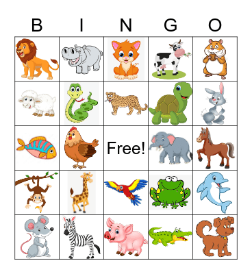 Animals Bingo Card