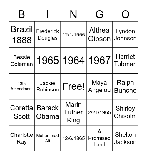 Black History Bingo Card