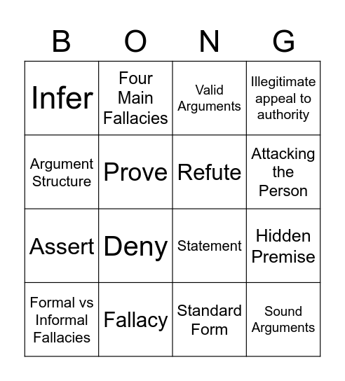 Arguments Bingo Card