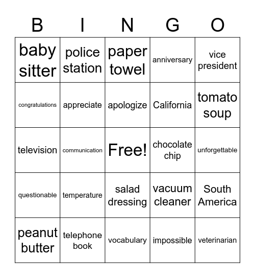 Untitled Bingo Card