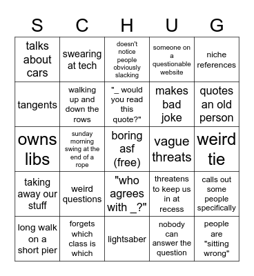 Schug Bingo Card
