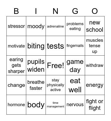 Stress Management Vocab Bingo Card