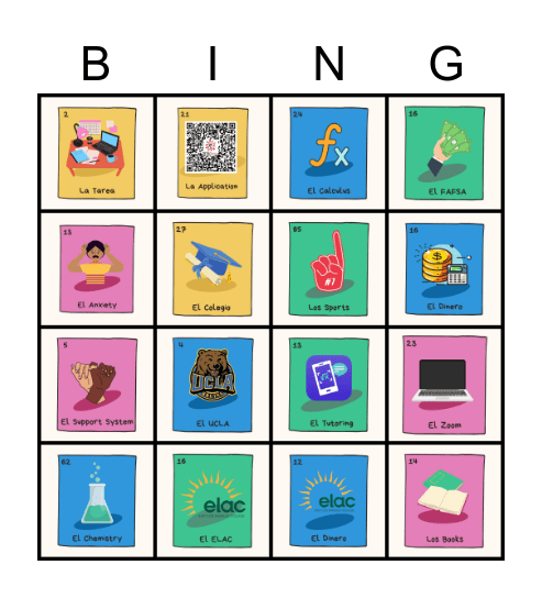 College Loteria Bingo Card