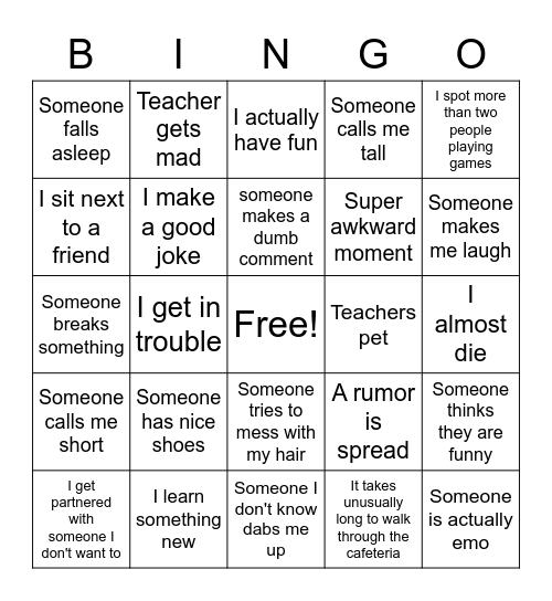 School bingo Card