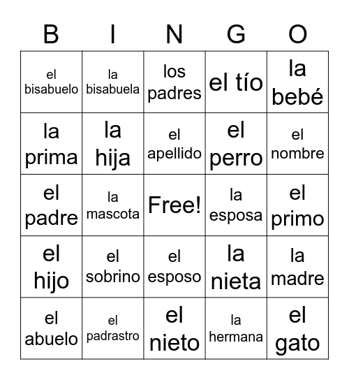 la familia Bingo Card