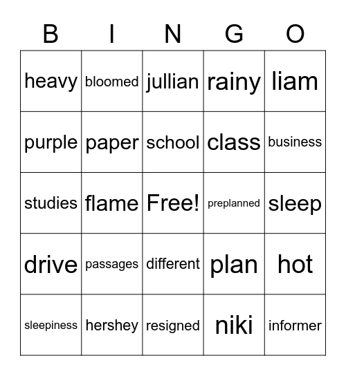 purple bingo lesson 60-64 Bingo Card