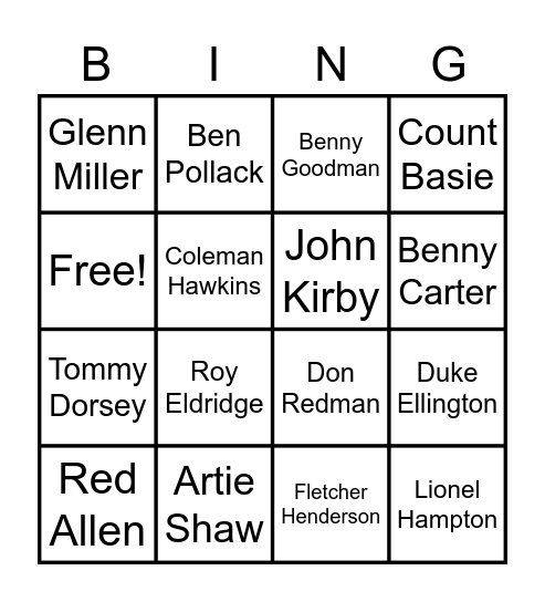 BIG BAND BINGO Card