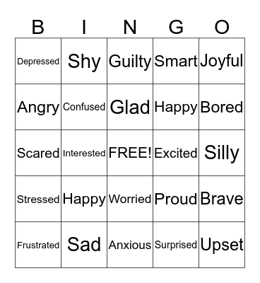 Emotion/Feelings Bingo Card