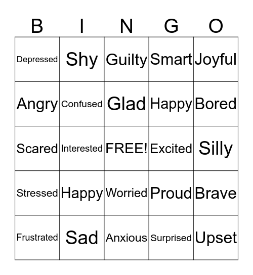 Emotion/Feelings Bingo Card