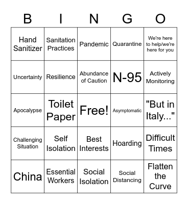 Corona Buzzword Bingo Card