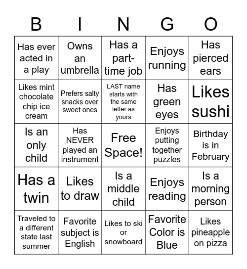 Get to Know You Bingo 2 Bingo Card