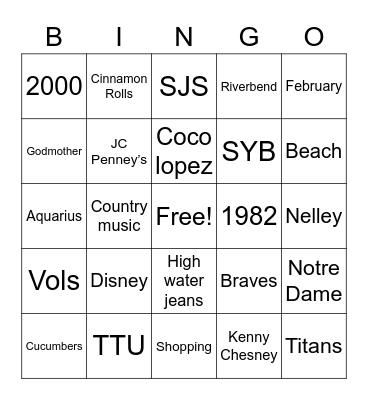 Amy's 40th Bingo Card