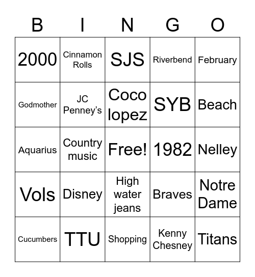 Amy's 40th Bingo Card