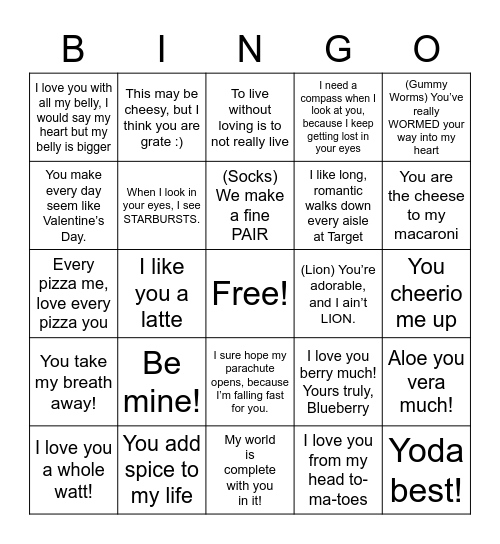Happy Valentines! Bingo Card
