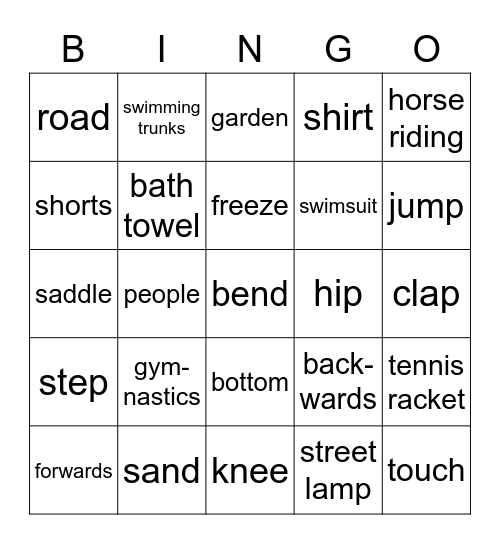 Engelse Bingo Card