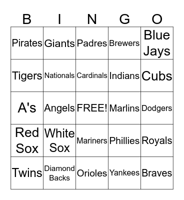 Baseball Bingo Card