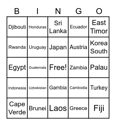 ISB Parade of Nations Bingo Card Bingo Card