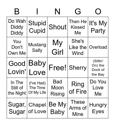 Dirty Dancing Vibes Music Bingo Card