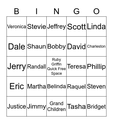 Ruby Griffin Quick Family Reunion Bingo Card