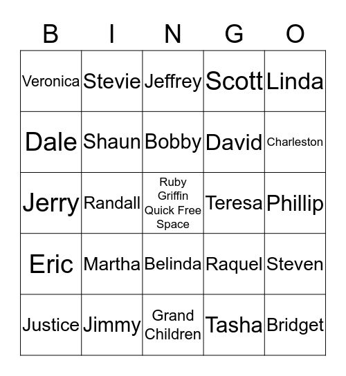 Ruby Griffin Quick Family Reunion Bingo Card