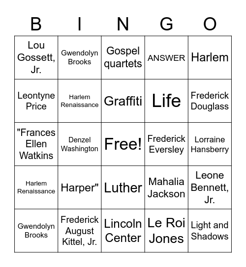 Black History Bingo Card