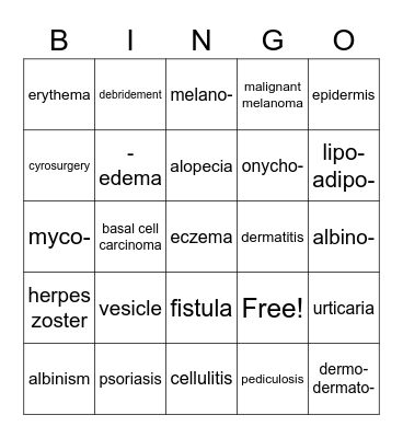 Integumentary System Bingo Card