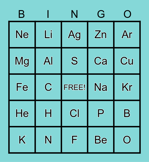 Periodic Table Bingo Card