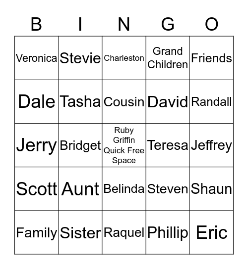 The Ruby Griffin Quick Family Reunion Bingo Card