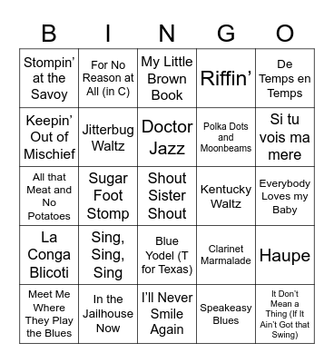 1920 Music Bingo Card