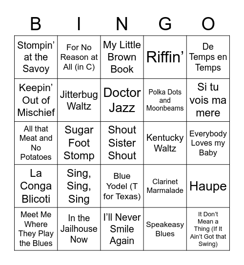 1920 Music Bingo Card