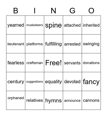 Vocabulary Bingo Card