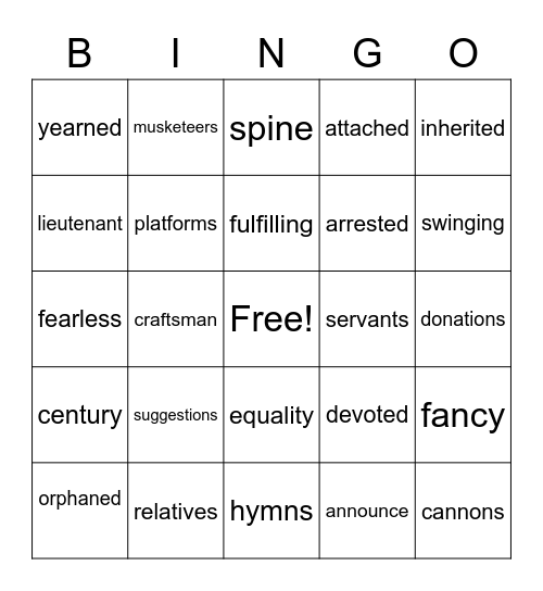 Vocabulary Bingo Card