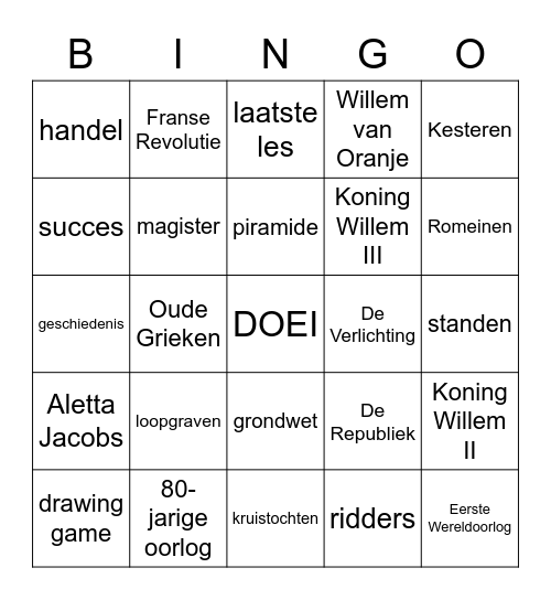 Laatste les Bingo Card