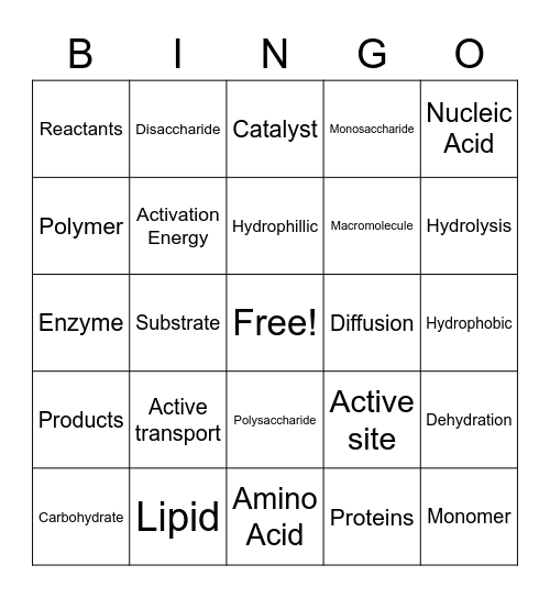 Biochemistry Bingo Card