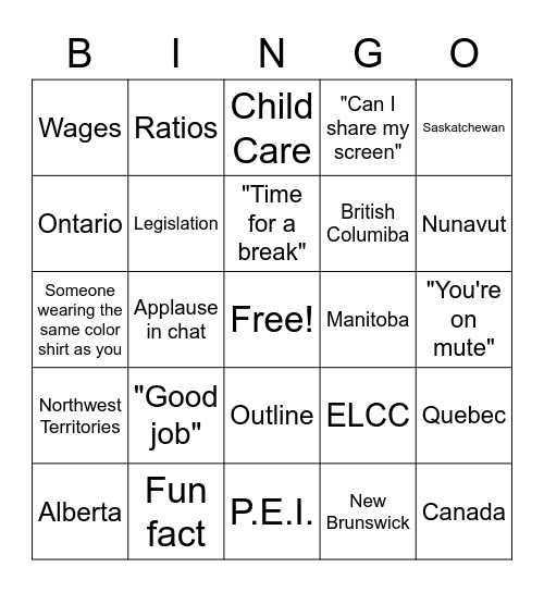 ELCC 2005 Canadian Jurisdictions Bingo Card