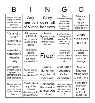 Lunar New Year with the Nguyens Bingo Card