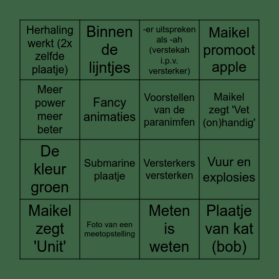 Maikels lekenpraatje bingo Card