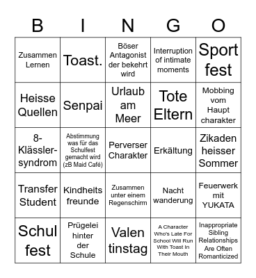 Shoujo ESSENTIALS Bingo Card