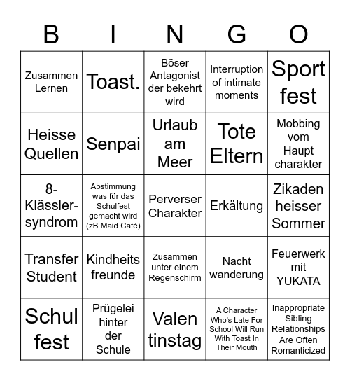 Shoujo ESSENTIALS Bingo Card