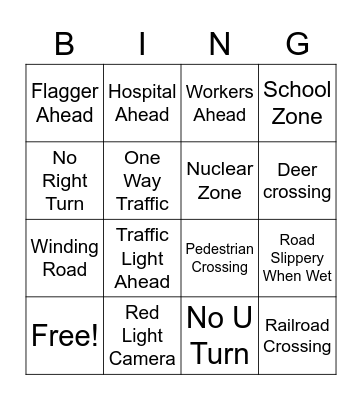 Road Sign Bingo Card