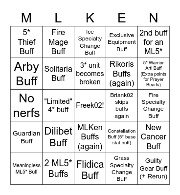 Epic Seven Buff Bingo Card