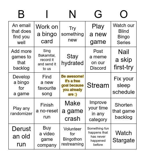 Bingothon February Bingo Card