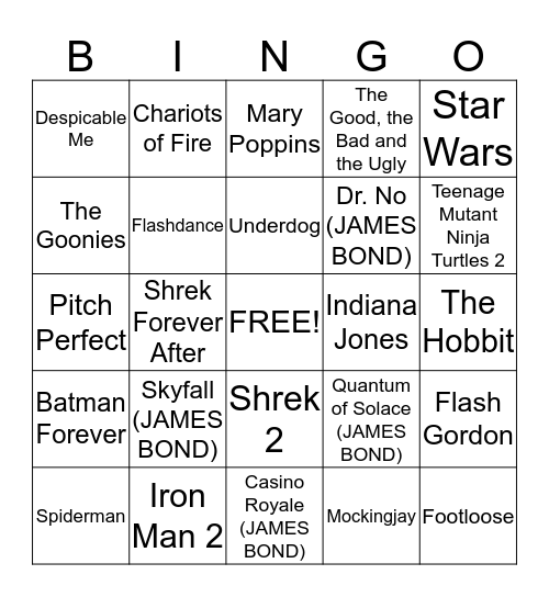 Movies Bingo Card