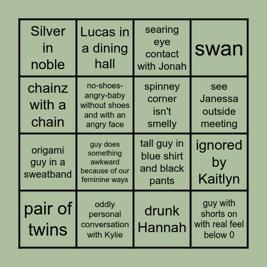 reoccurring characters Bingo Card