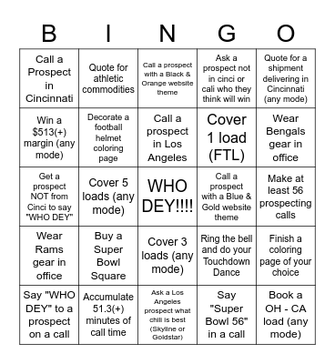 SUPER BOWL BINGO Card