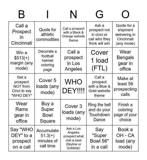 SUPER BOWL BINGO Card